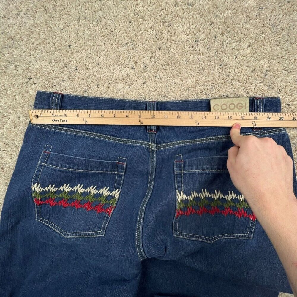 Coogi Mens 42x33 Blue Denim Pants Jeans 100% Cotton Red Green Design Pockets - Picture 6 of 14